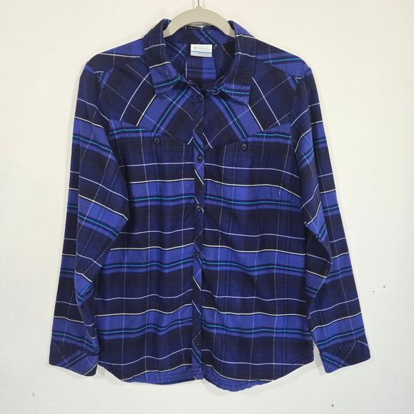 Columbia Tops - Columbia Women's Blue Plaid Flannel Button Up Shirt. Size Large.